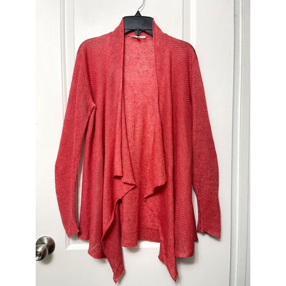 Eileen Fisher Cascading Open Front Long Sleeve Cardigan in Coral Pink Size XS - Picture 4 of 9